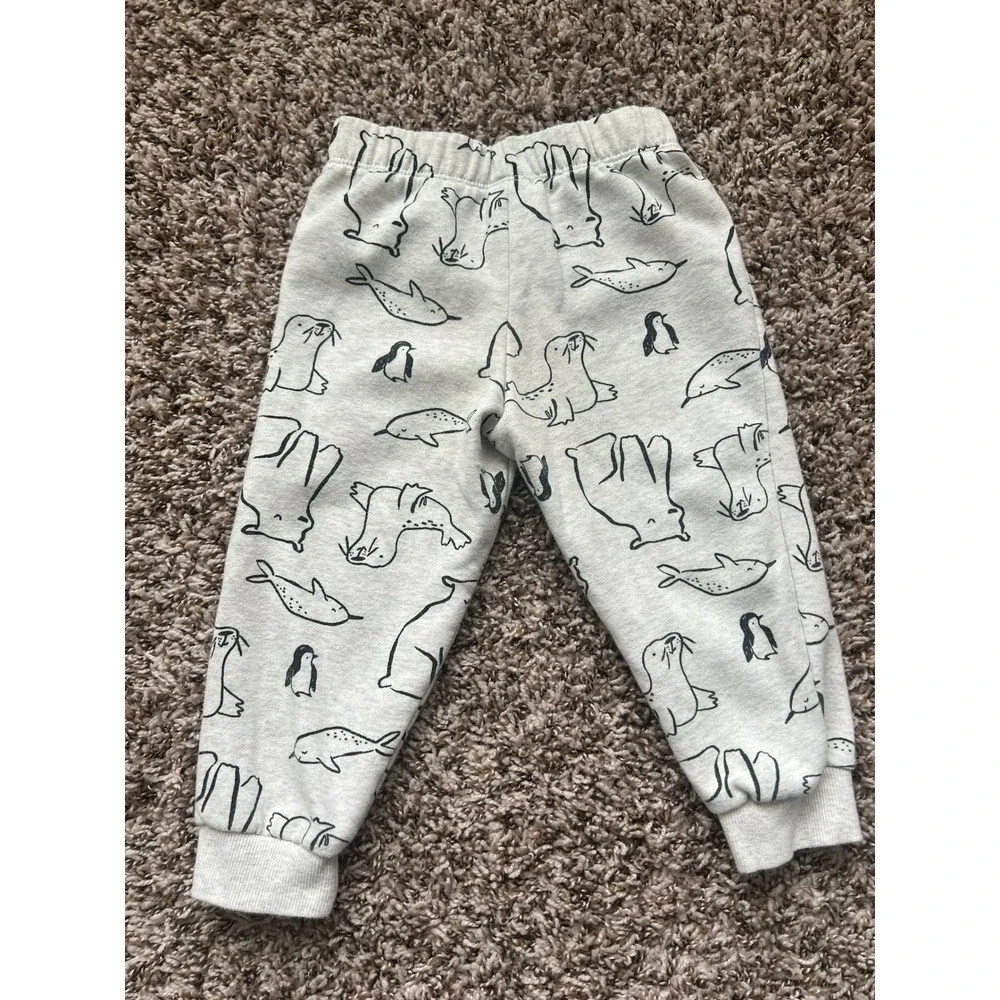 Carters Arctic Animal Fleece Jogger Pants Gray Polar Bear Seal Penguin 24M 0781
